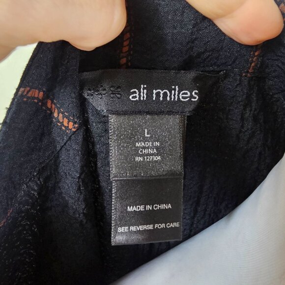 Ali Miles Orange & Black Striped Tunic L Crepe Stretch Colorblock Boho Lagenlook - Picture 7 of 9